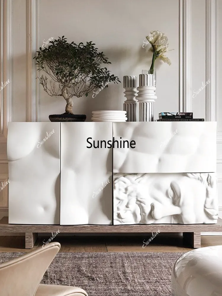 

Nordic light luxury high sense solid wood dining side cabinet living room creative locker