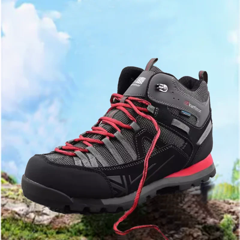 

Men's mid cut waterproof and breathable hiking shoes made of genuine leather, anti slip, outdoor off-road, wear-resistant hiking