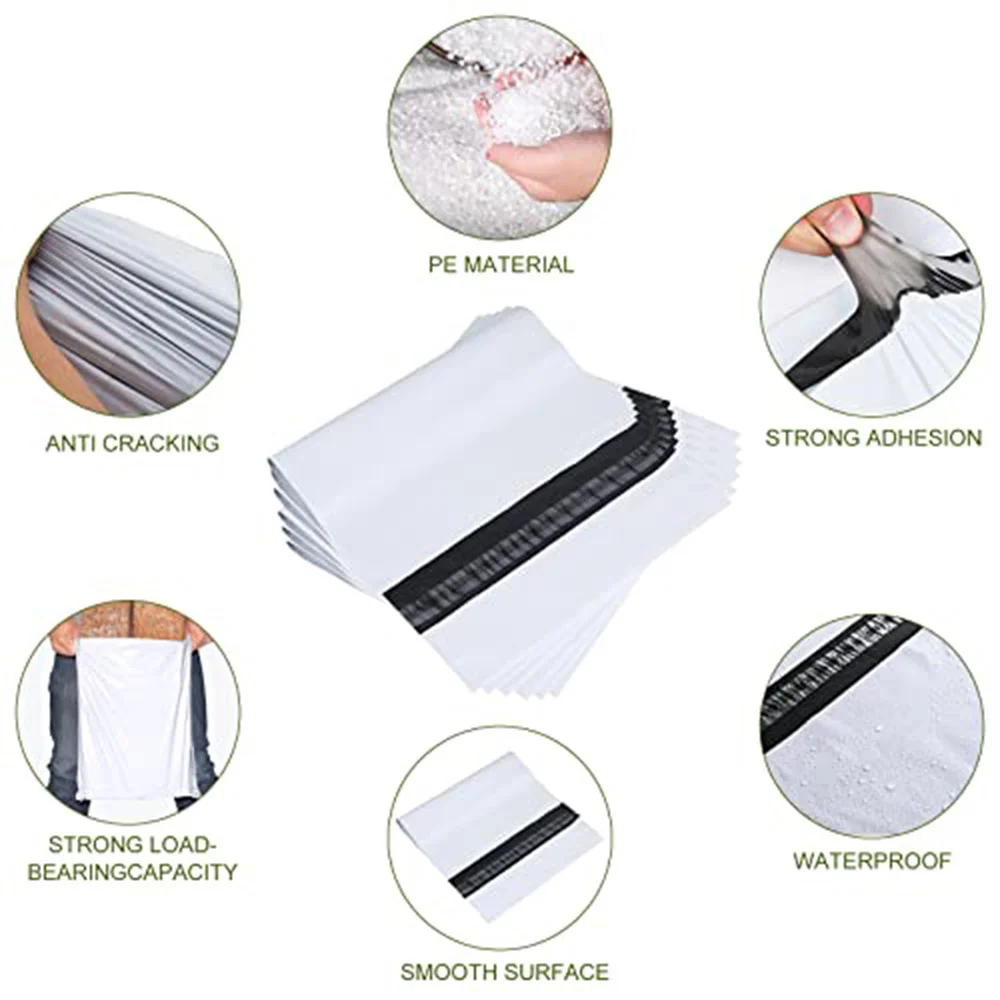 50PCS Ploy Shipping Bags Opaque PE Plastic Express Envelope Storage White Color Mailing Bags Self Adhesive Seal Courier Bag