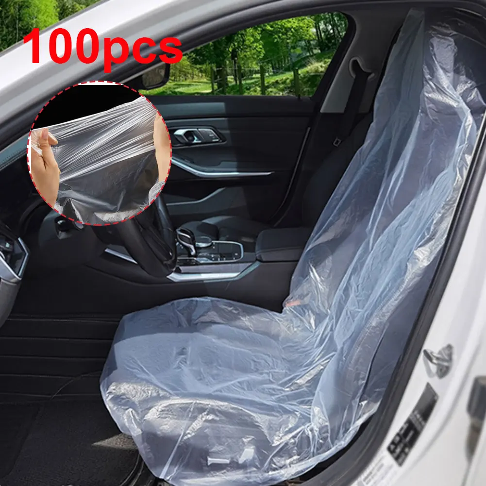 100pcs/Set Car Disposable Seat Plastic Seat Cover Anti-fouling Waterproof Dustproof Seat Cushion Cover Auto Interior Supplies