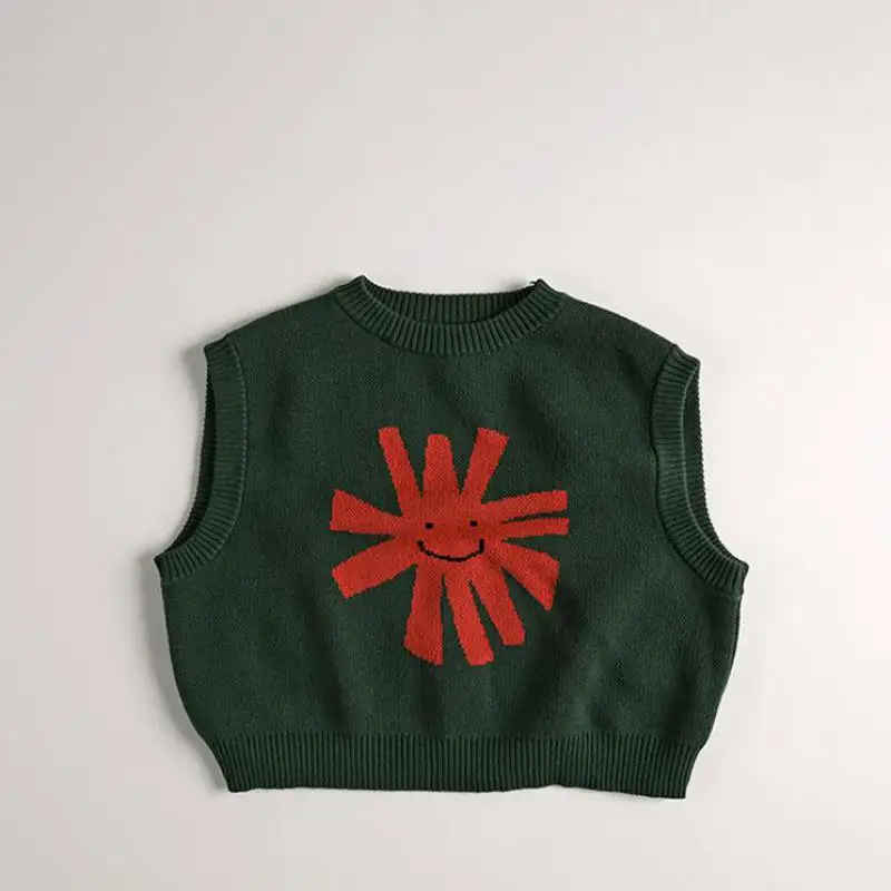 Spring Autumn New Children Sleeveless Knitted Vest Cotton Boys Girls Cute Animal Waistcoat Kids Toddler Casual Sweater Coat