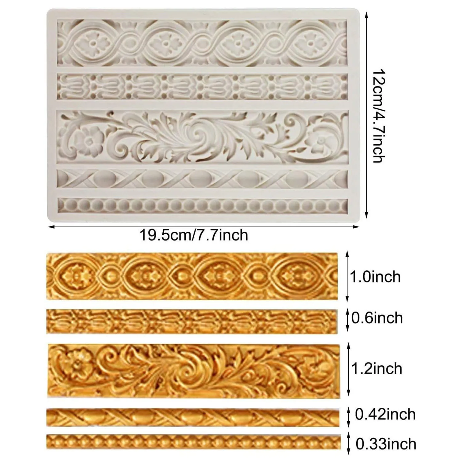 3 Pieces Baroque Fondant Molds Scroll Border Lace Silicone Molds Curlicues Gum Paste Candy Chocolate Molds for Cake Decorating