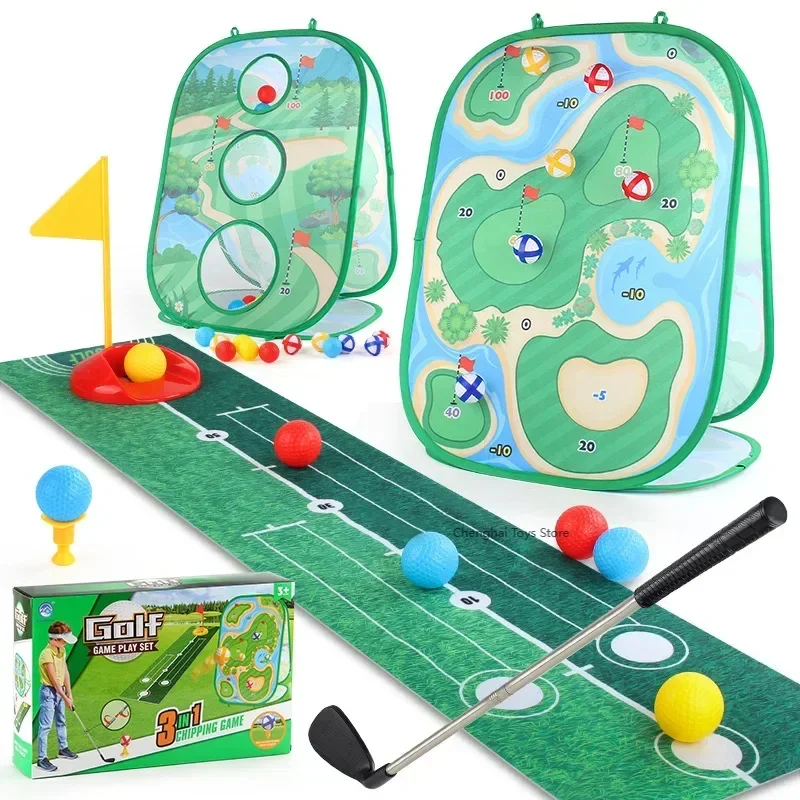 Golf game mat throwing and hitting game mat three in one throwing set portable golf practice