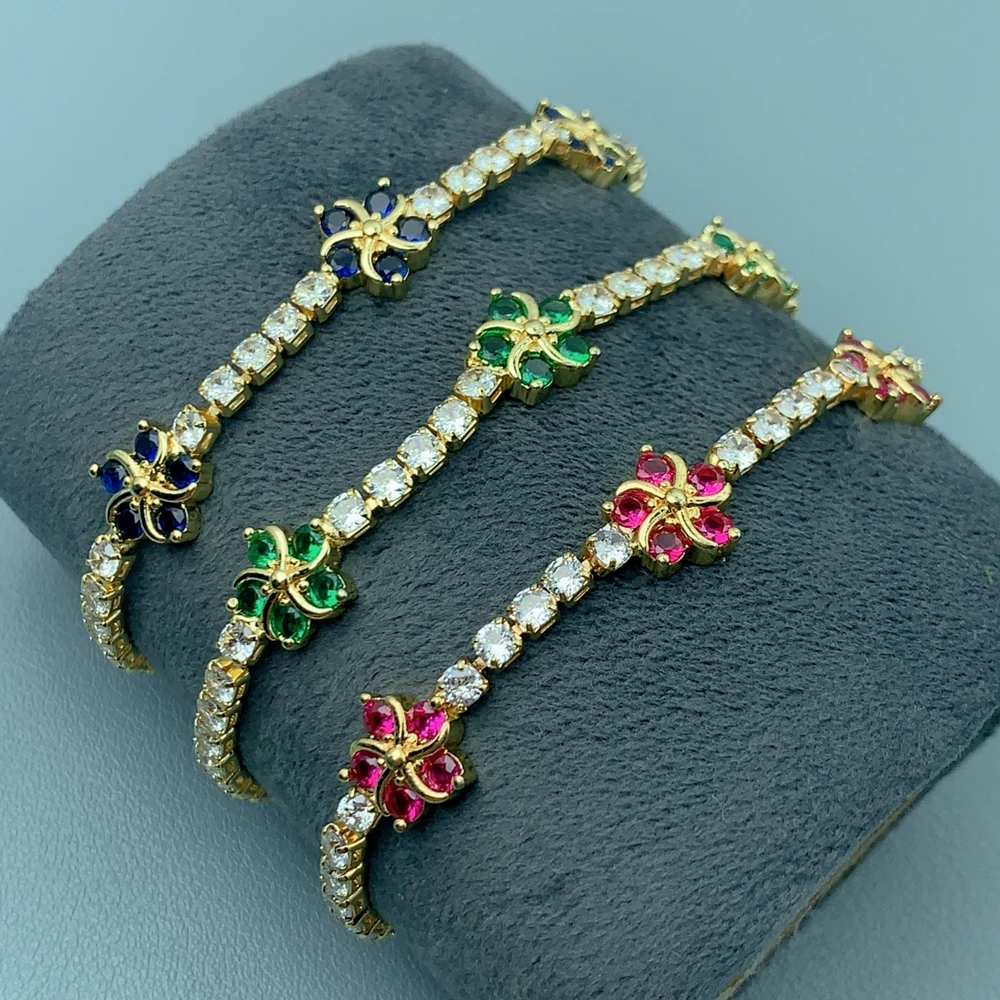 

New Fashion Gold Plated Colorful Flower Crystal Cz Zircon Charm Bracelet For Women Elegant Party Jewelry Gift