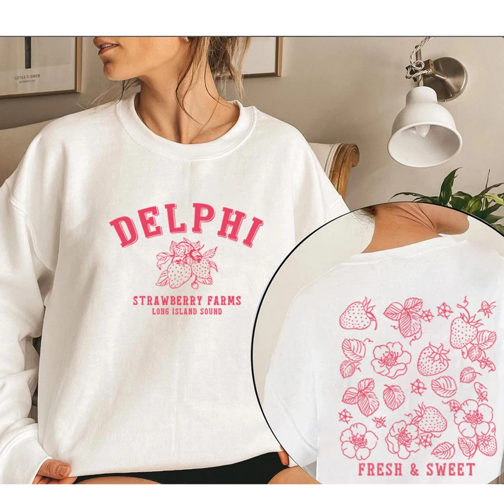 Delphi Strawberry Farms Sweatshirt Strawberry Graphic Tee Women Long Sleeve Crewneck Sweatshirt Vintage Pullover Bookish Hoodie