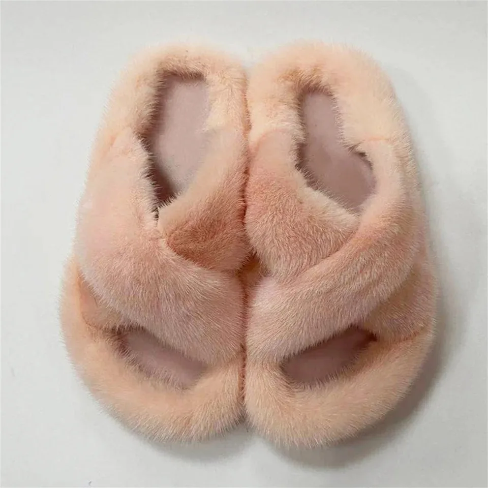 Flauschige Echte Nerzfell-Damenhausschuhe für Innenbereich Herbst Winter Luxus-Designer-Slipper Lässige Hauspantoffeln aus Flauschigem Nerzfell – Detail 4