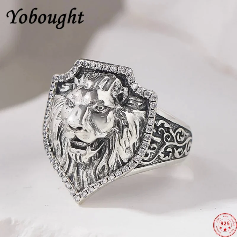 

S925 sterling silver charms rings for women men new fashion gold plated lion head inlaid zircon punk jewelry free shipping