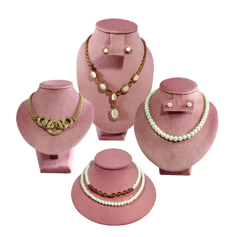 Jewelry Store Pink Velvet Portrait Neck Jewelry Display Stand Pendant Ring Tray Counter Retail Display Cabinet Organizer