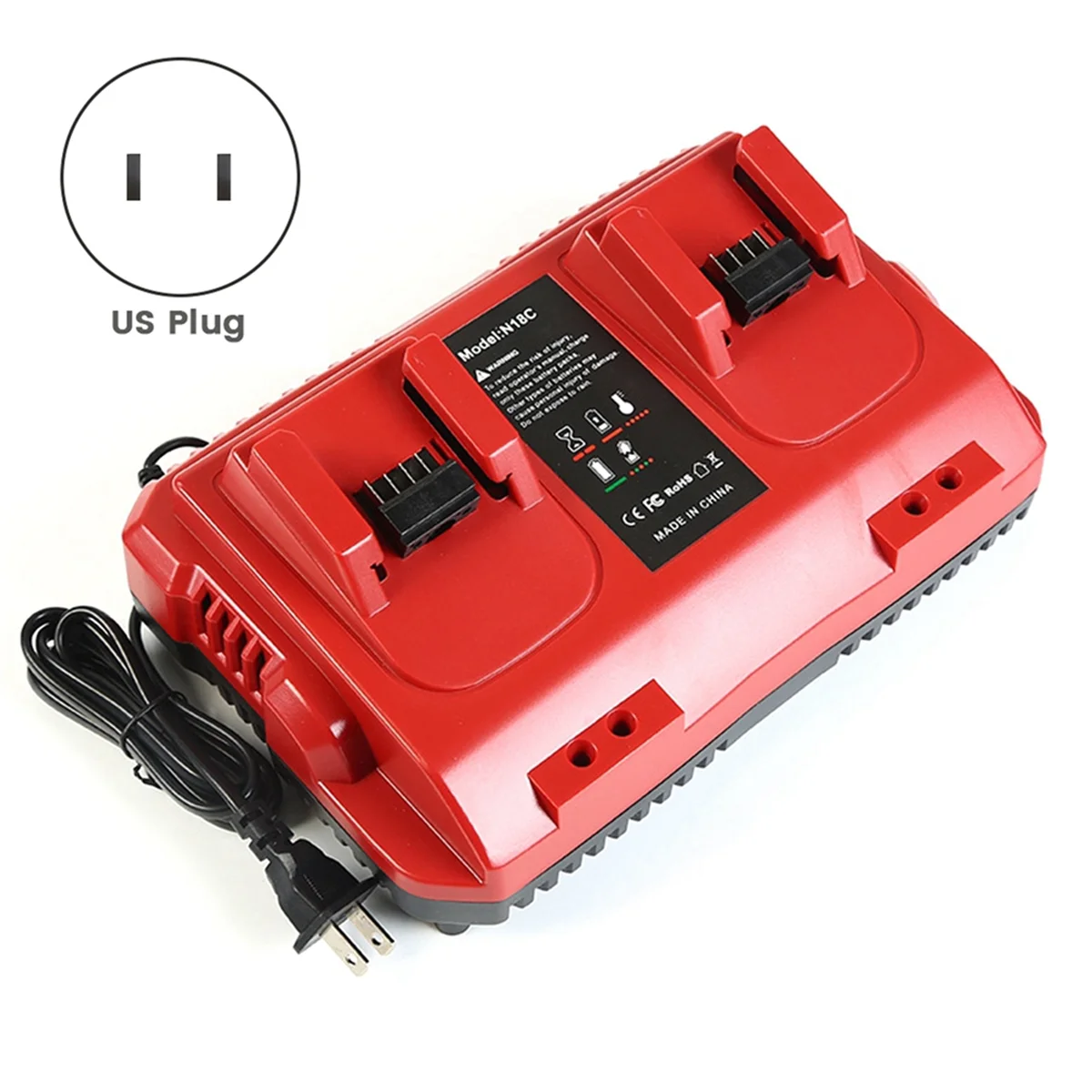 18V Rapid Charger Replacement for Milwaukee M18 Battery Charger Station 2Ports 48-59-1802 48-59-1812 US Plug