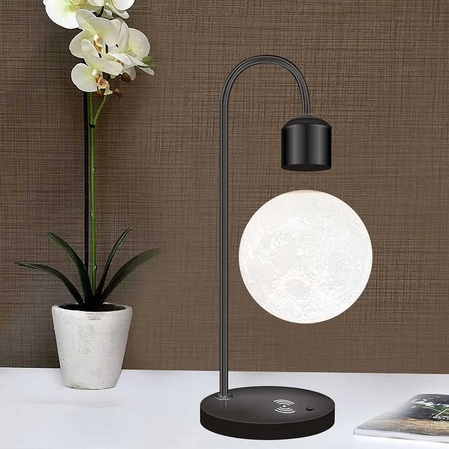 

Unique Modern Levitating Lamp with Floating Light and Built-in Qi Wireless Charger, Simplistic and Innovative Design, Warm Decor