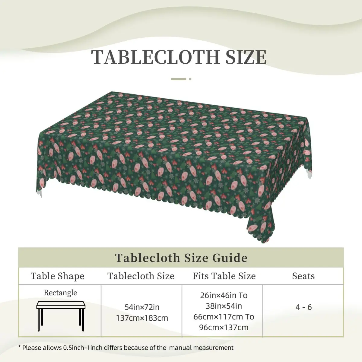 Christmas Vulva Pattern Green Custom Rectangular Tablecloth Oilproof Table Cover for Festival Party Decorations Table Cloth