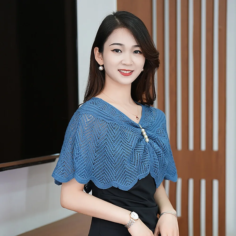 Short Outer Wear Multicolor Knitted Shawl Breathable Short Tulle Shawl Thin Coat Women