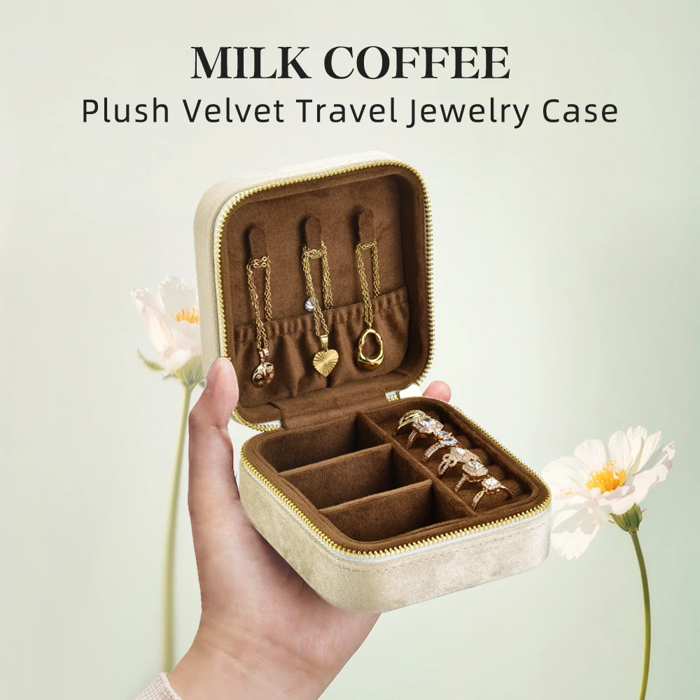 

TAIMY Luxury Velvet Jewelry Box Mini Portable Travel Personalise Custom Logo Jewellery Box Square Ring Earrings Storage Case