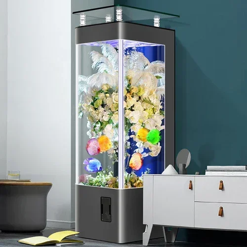 

Glass Fish Tank Living Room Home Small Automatic Circulating Floor-Standing Aquarium Ecological Filtration System