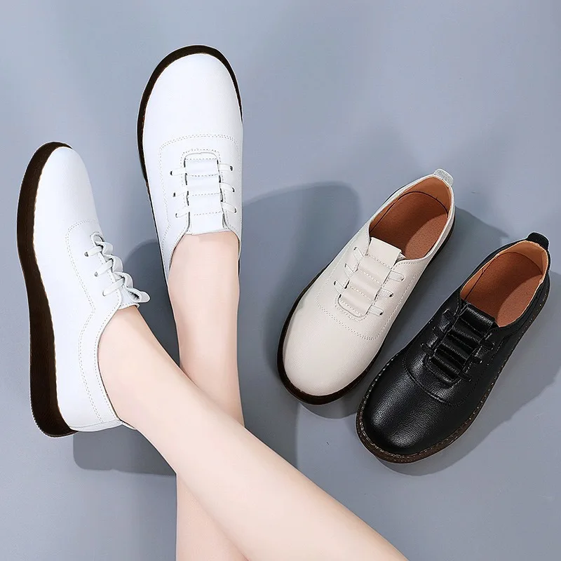 2024 New Spring /autumn Women Casual Shoes Leather Slip-on Flat Loafers Ladies Sneakers Breathable Women's Flat Shoes Big Size