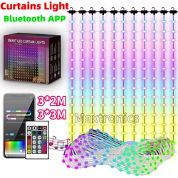 Bluetooth RGB Colorful Curtains Light 3*2M/3*3M LED Fairy Lamp Remote Control Waterproof for Bedroom Living Room Christmas Light