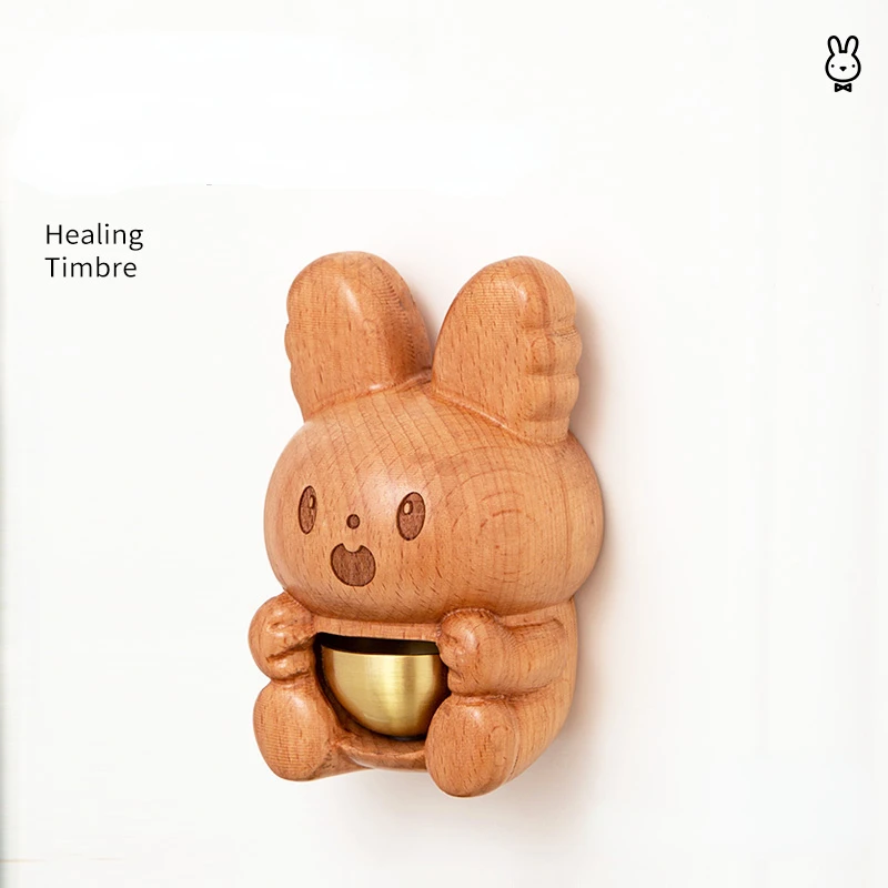 Wooden Bunny Bell Wind Chime Dopamine Windbell Suction Doorbell Hanging Decoration, Housewarming Gift for a Cozy Home