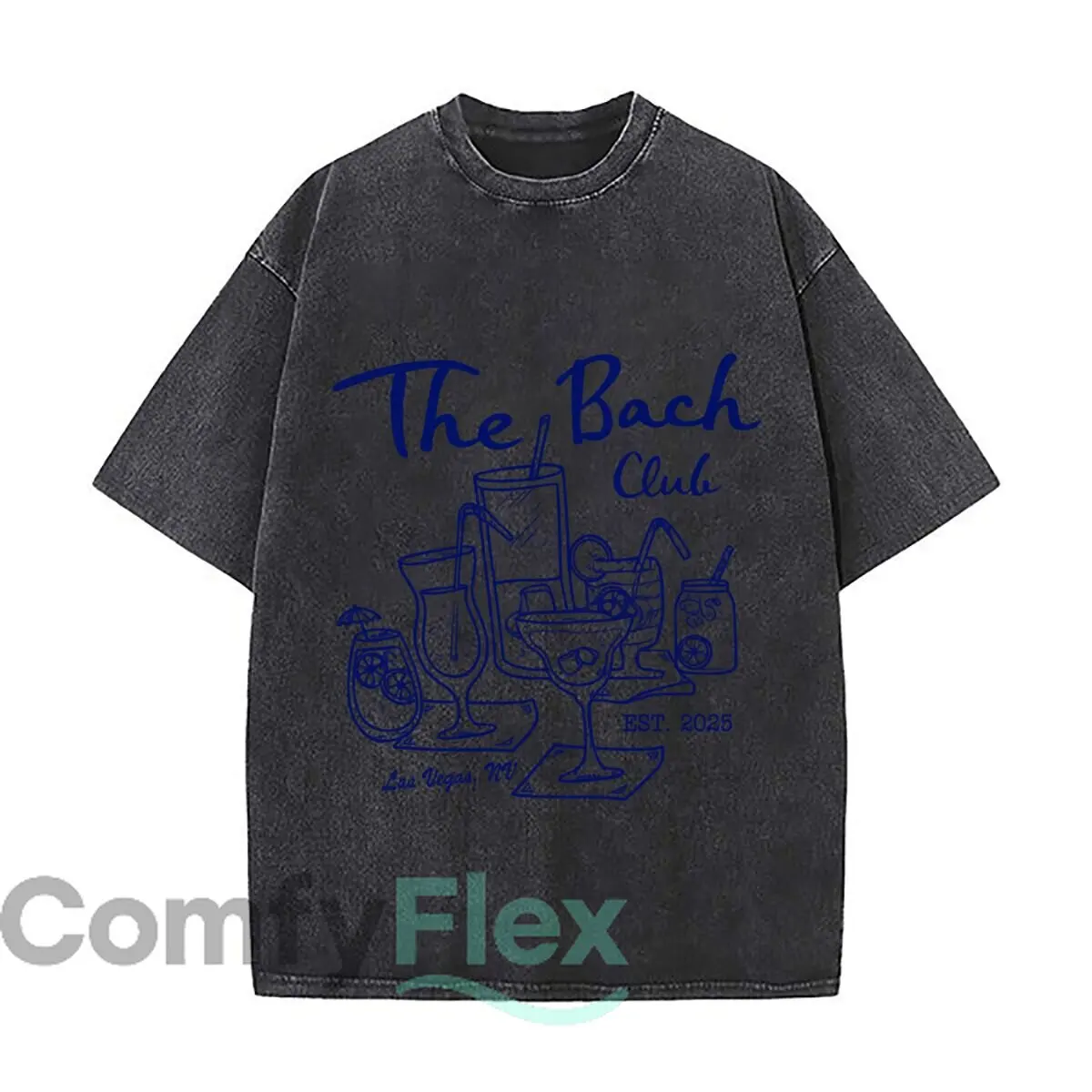 The Bach Club Las Vegas NV EST 2025 Cocktail Illustration Distressed Faded Baggy Streetwear Tops for Park Hangouts
