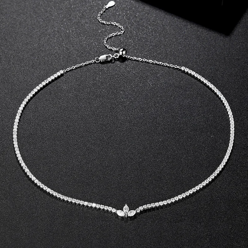 Iced Clover Moissanite Tennis Necklace 925 Sterling Silver Fine Jewerly White Gold Plated Charm Necklaces Pass Tester Gift