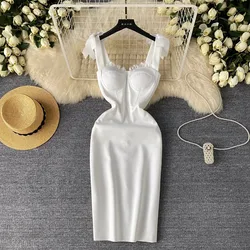 Chic vintage Elegant Bandage lace slip Dress korean fashionBeach sweet Vacation Vestidos Summer Women slim dresses