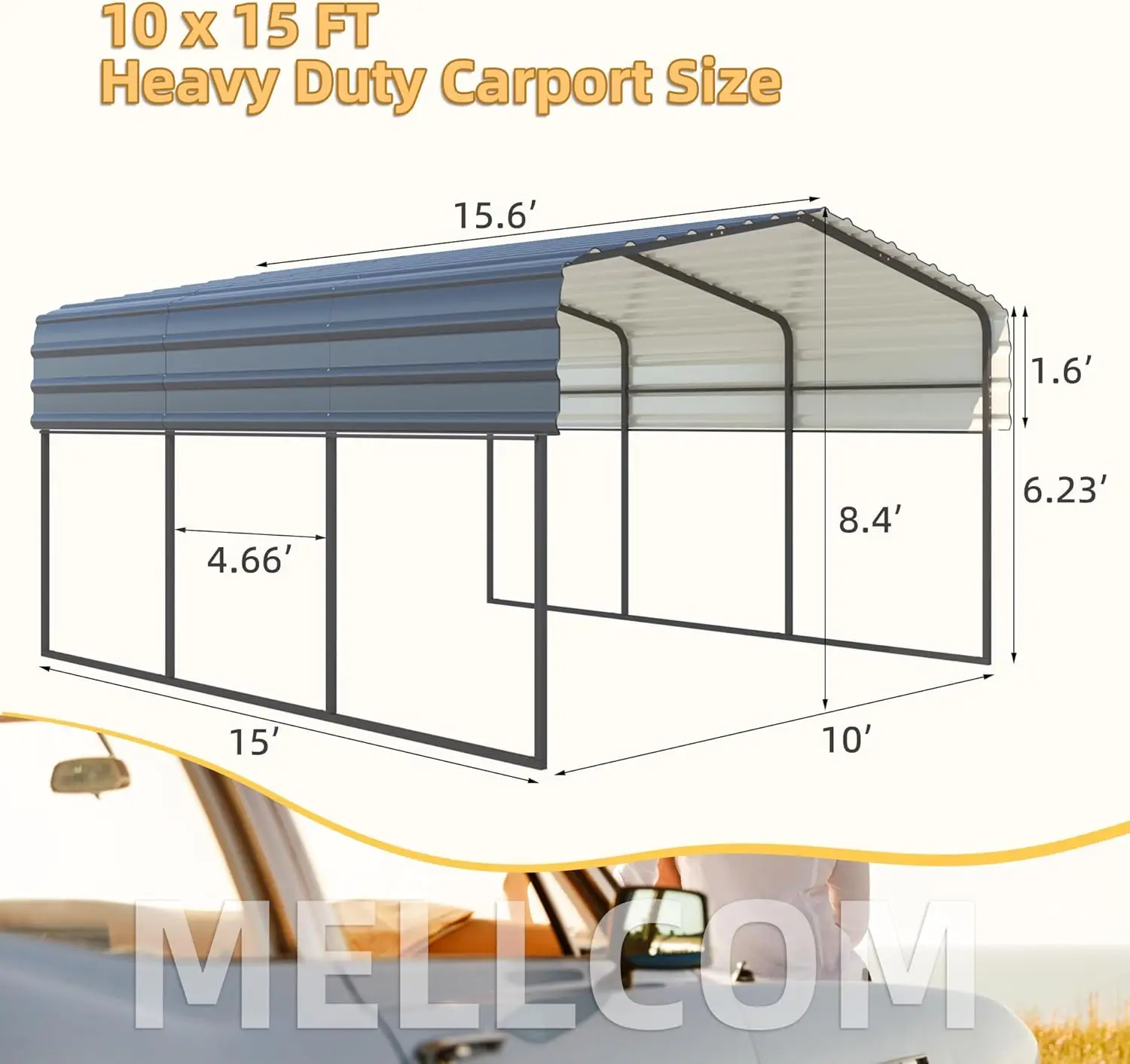 Metal Carport 10'x15' Heavy Duty with Galvanized Steel Roof -Multi-Use Shelter Canopy with Metal Frame, Prefab Carport