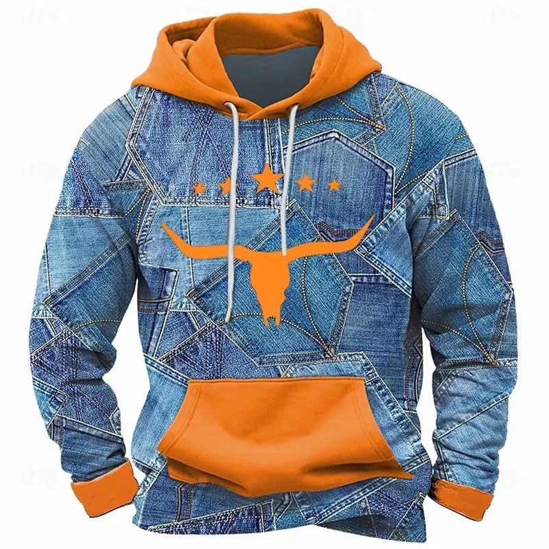 

3D Blue Patchwork Print Hoodie Hip Hop Street Men Clothes Oversized Hooded Coat Personality Fashion Trend Y2k Harajuku New Hoodi