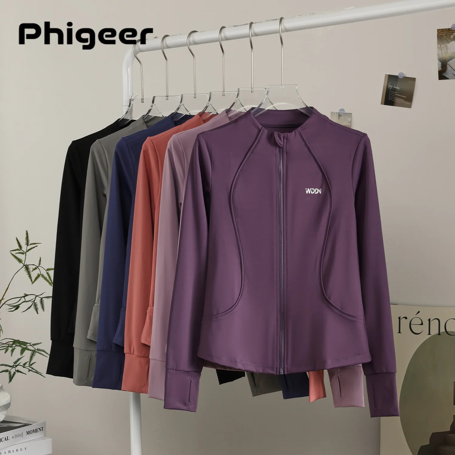 

PHIGEER S-4XL Gym Workout Jacket, Lightweight Zip Up Yoga Jackets, Loose Fit Athletic Tops with Thumb Holes, Casual Streetwear