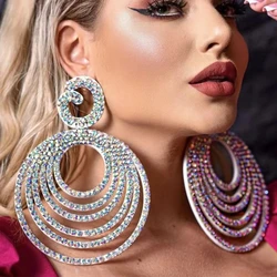 Personality AB Color Large Hoop Earrings Gift Exaggerated Multi Layer Circle Drop Earrings Drag Queen Jewelry Accessories