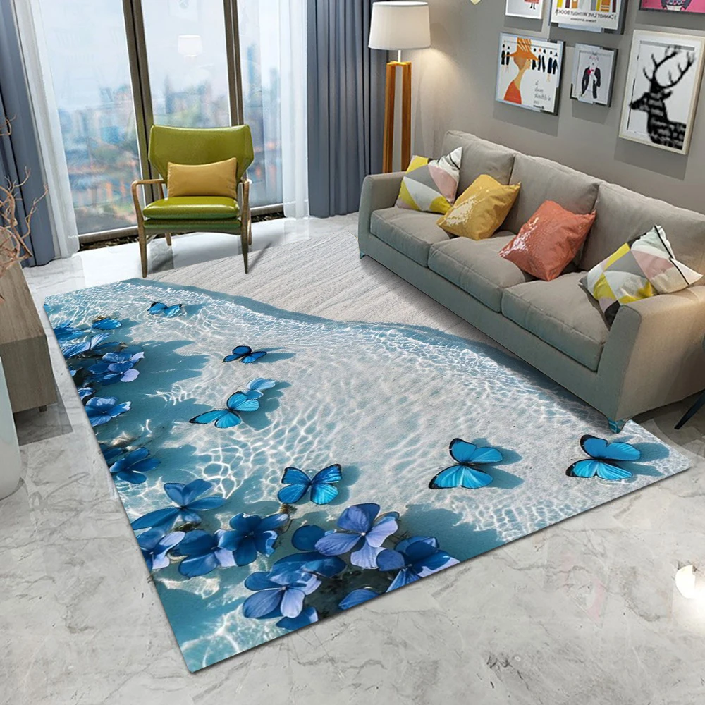 Nature Floral Pattern Floor Mat Various Styles with Flowers Butterflies and Water Scenes Non - Slip Rug for Home Decor