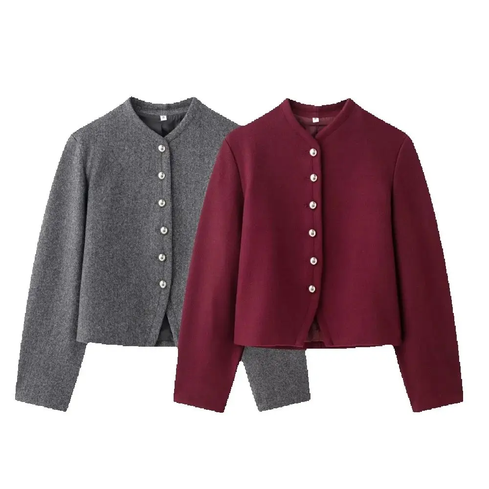 

Women's Flat Needle Loose Top Round Neck Long Sleeve Button Autumn/Winter New Fashionable Simple Coat