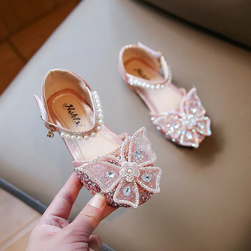 Child Sequined Princess Shoe 2026 New Korean Version Bow Child Flat Shoes Fashion Girls Formal Party Versatile Walking Shoe