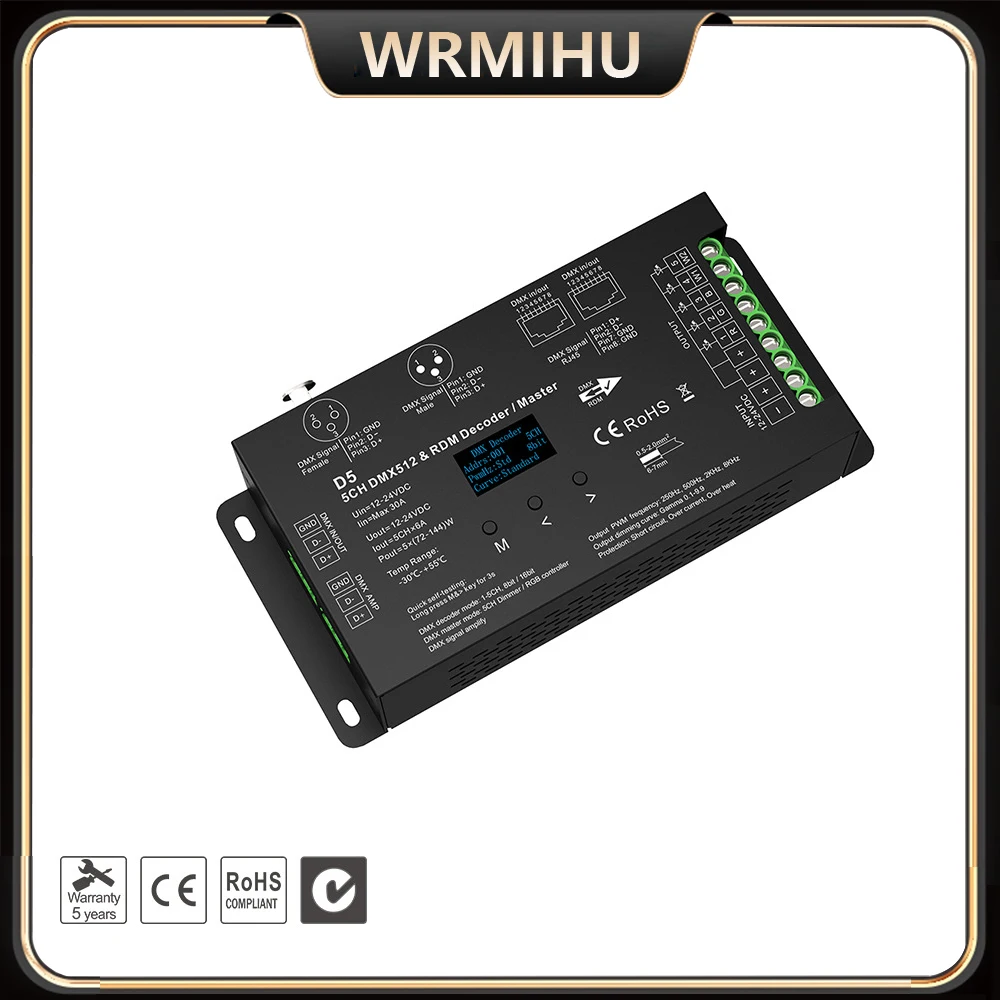 Imagem -03 - Controlador Mestre do Decodificador do Dimmer para a Tira Conduzida do Rgb e do Cct d5 Equipado com Xlr3 Rj45 Bit 5ch Pwm Dimmer 0100 1224v cv Oled d5