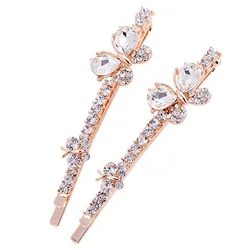 2PCS Fashion Korean Style Rhinestone Hairpin Crystal Butterfly Clip Women Sweet Bangs Clip Cute Side Barrettes Hair Accessories