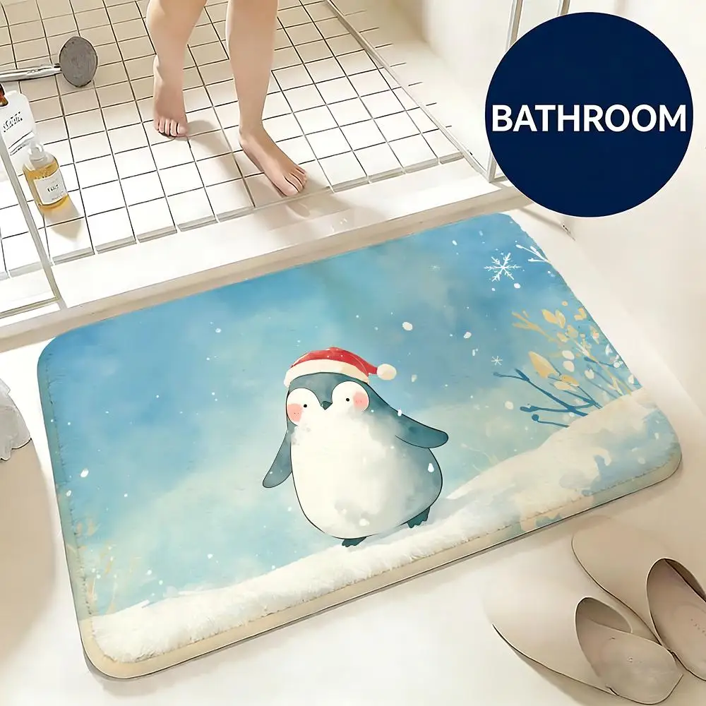 Soft Flannel Floor Mat Animal Penguin Floor Mat Non-Slip Absorbent Doormat Bathroom Bedroom Home Decor Rug