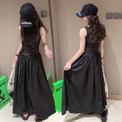 kids dresses for girls summer clothes meisjes jurk French style teenage girl sleeveless long dress vestido de princesa luxo 12