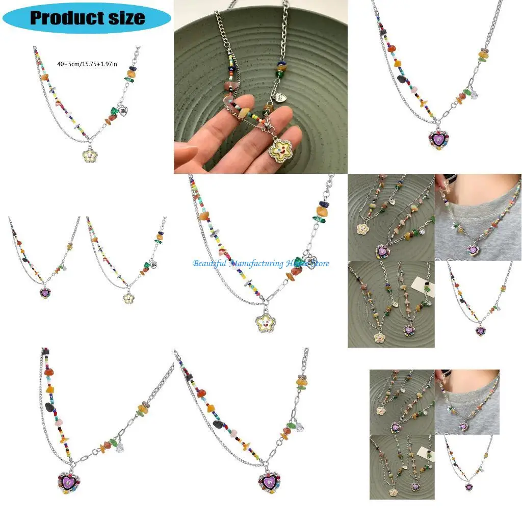 

E56A Vibrant Beaded Necklace Alloy Jewelry For Casual Or Formal Outfits