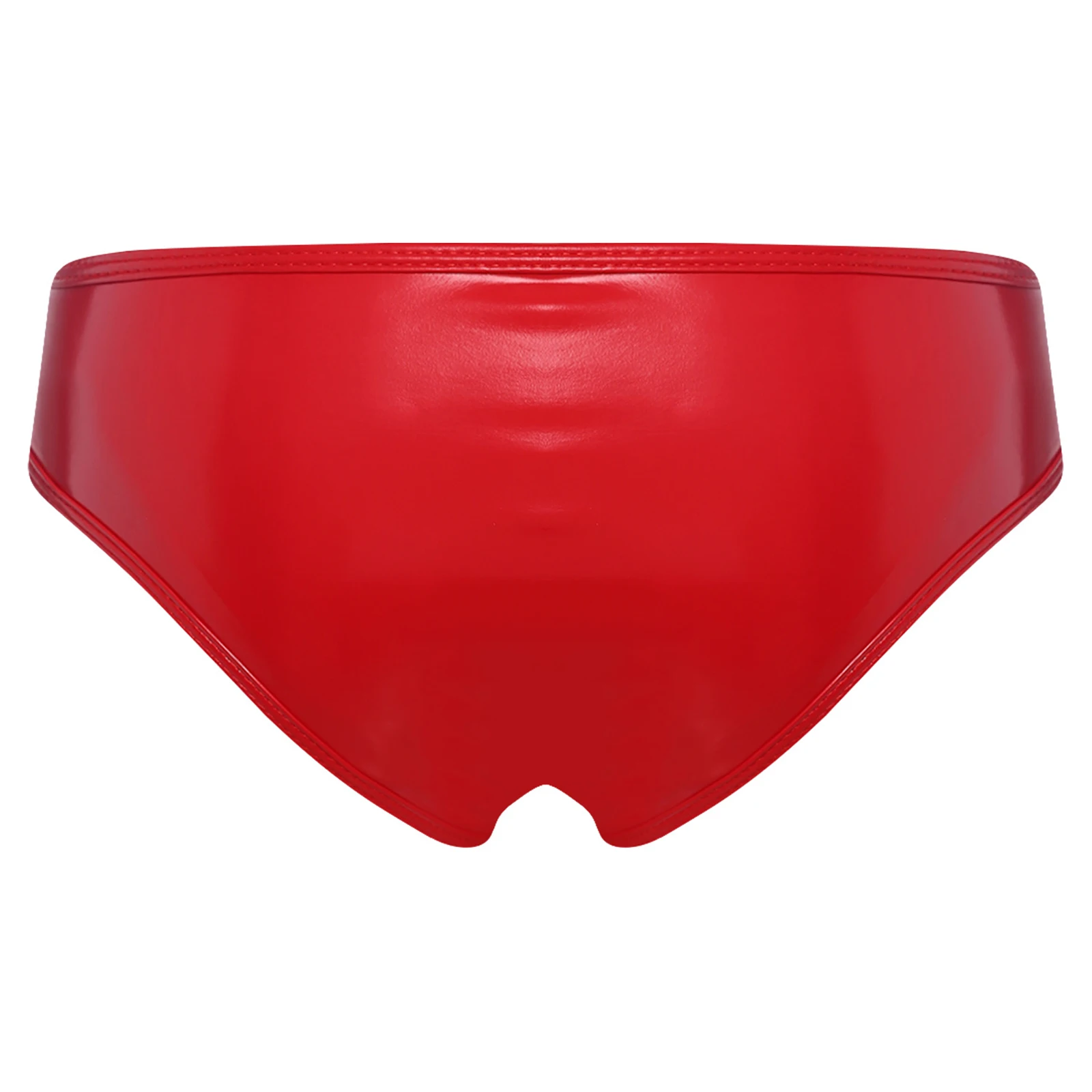 

Women Wet Look PU Panties Open Crotch Front with Metal Chain Tassel Low Rise Underwear Hollow Out Mini Hot Pants for Rave Party