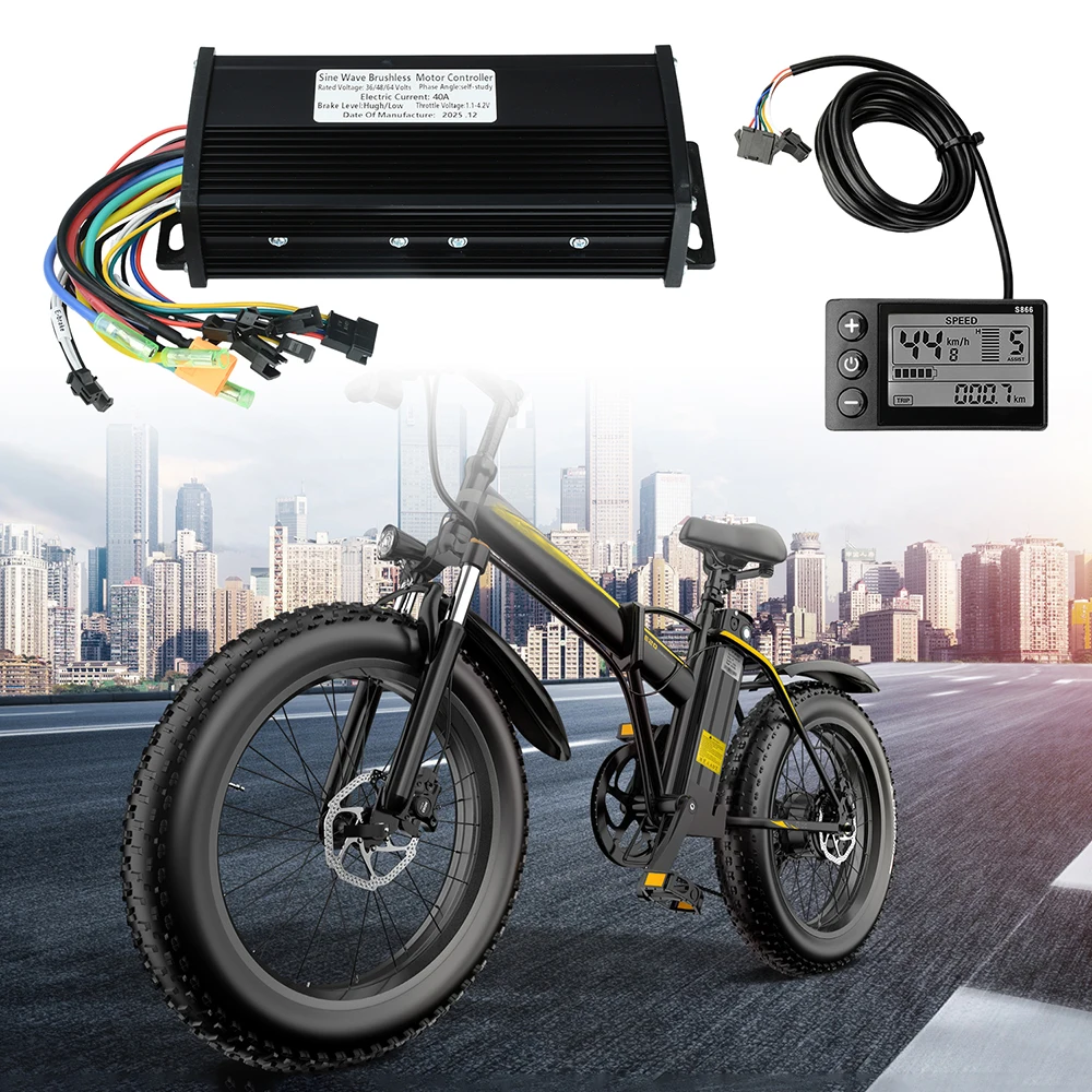 36V 48V 52V 60V 64V Sine Wave Brushless Motor Controller 1000W 2000W 40A For S866 V889 No. 2 protocol LCD Instrument E-bicycle
