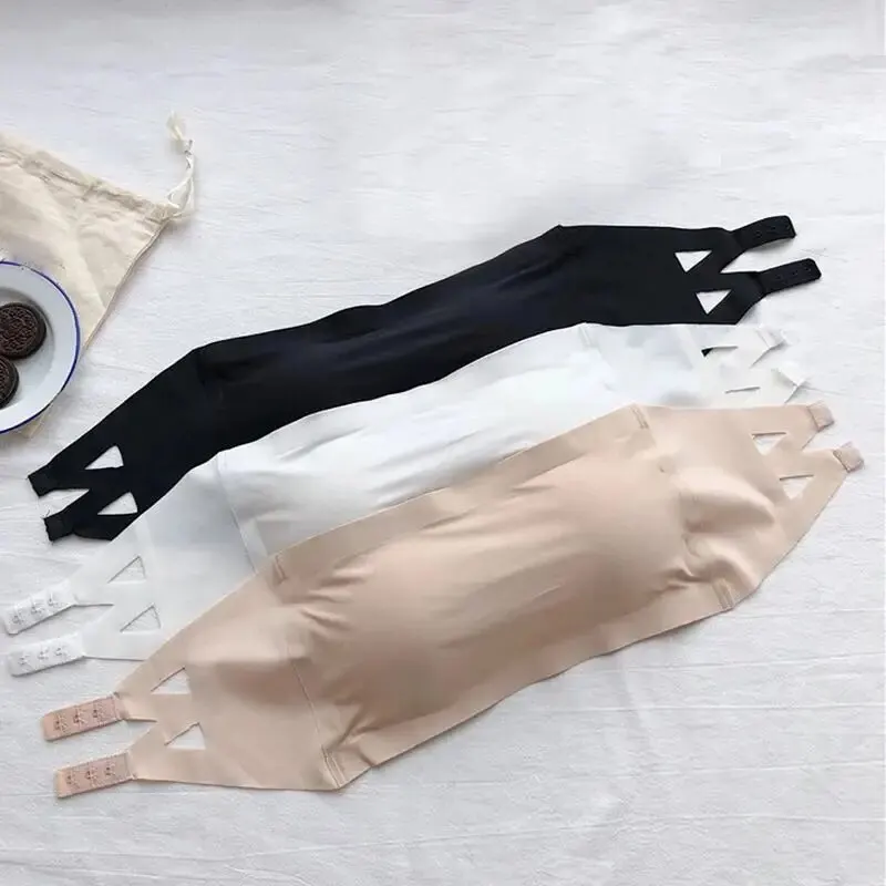 Seamless One-piece Tube Tops Women Removable Pads Intimates Basic Black/White/Skin Womens Strapless Bra Bandeau Lingerie 1/3 pcs