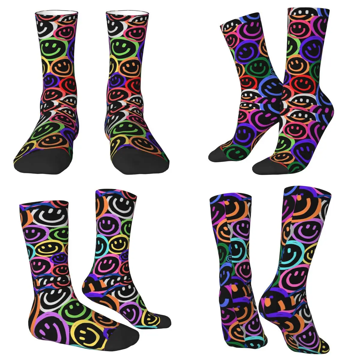 

Neon Smiley Faces Socks Harajuku High Quality Stockings All Season Long Socks Accessories for Unisex Birthday Present