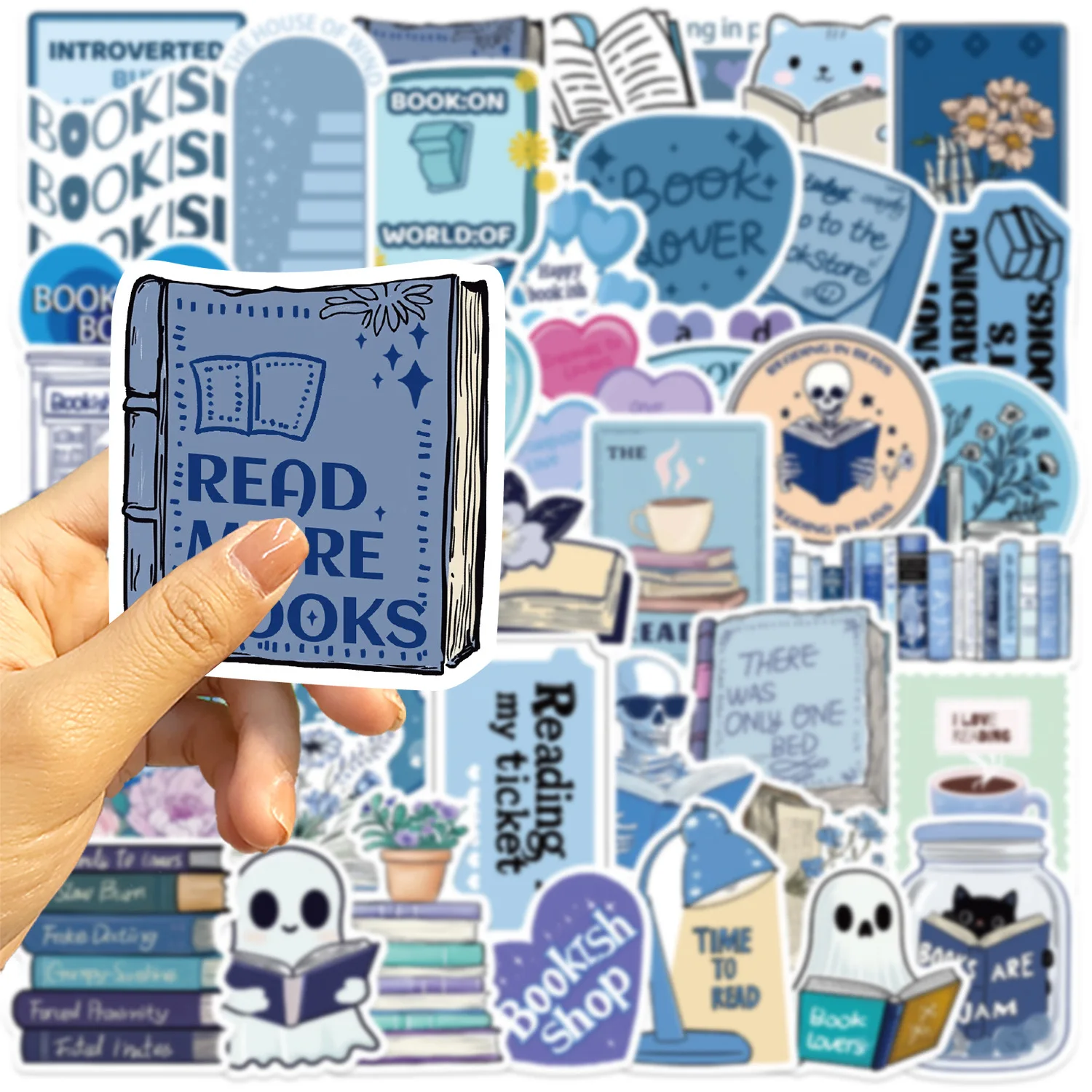 10/50pcs Ins Blue Reading Book Bookish Stickers Kindle Stickers Aesthetic Girls Decals Ipad Phone Laptop Diary Notebook Sticker