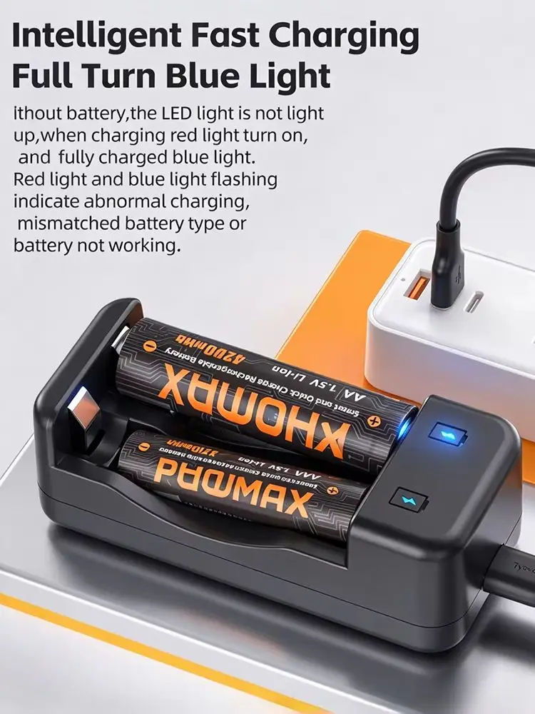 PHOMAX – akumulator AA/AAA z ładowarką. Baterie litowe 1,5 V, AA 4200 mWh, AAA 1110 mAh, do zasilania pilotów, zegarów, czujników i zabawek. — 2