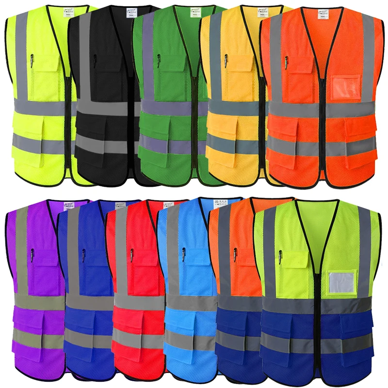 High Visibility Viz Vest Reflective Safety 12 Colour Bright Color Traffic Waistcoat Construction Work ANSI Class 2 Standard