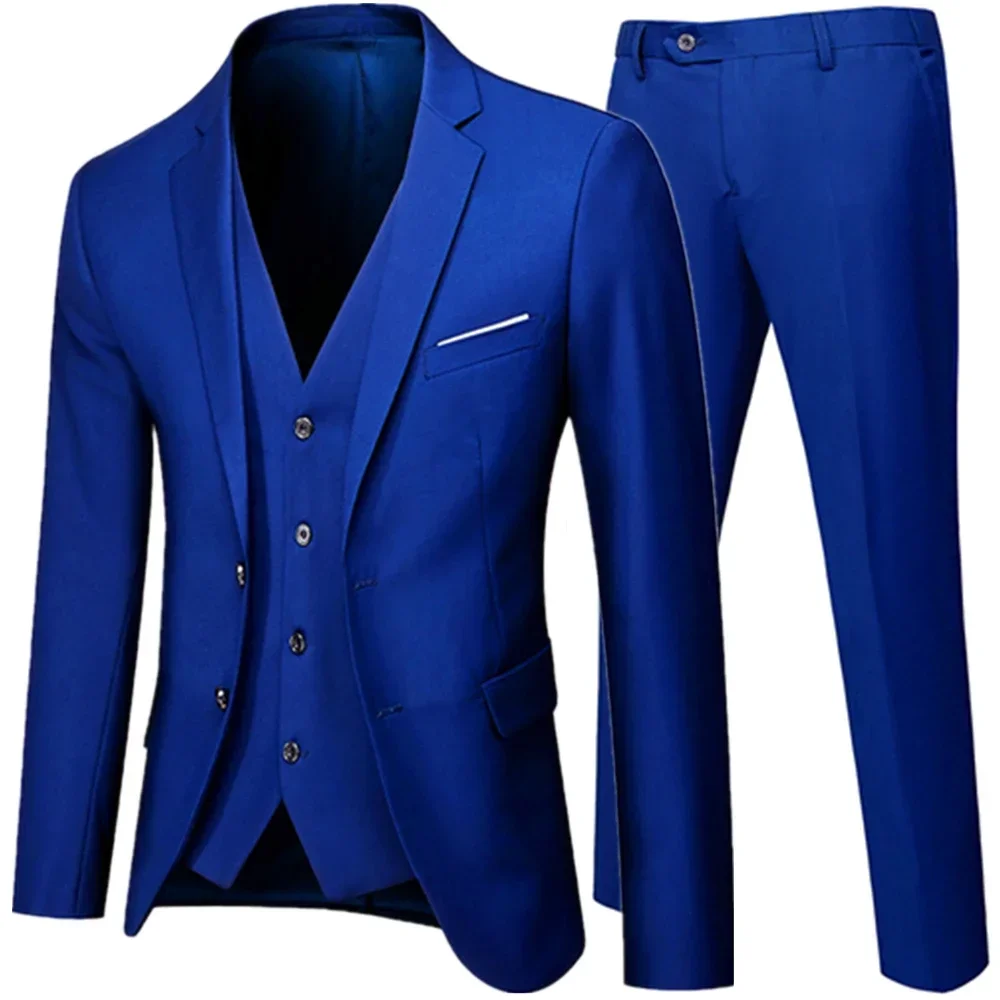 

Business Suit Jacket Coat Blazers Trousers Waistcoat Men's Wedding Three Pieces Pants Vest Large Size Professional Suits