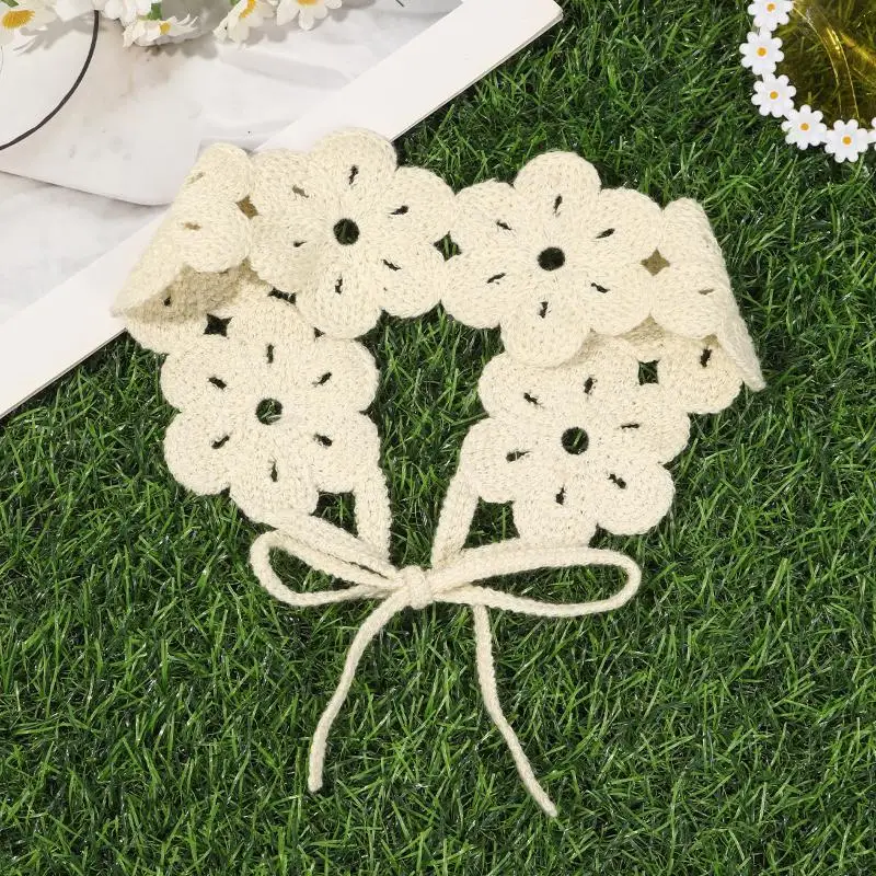 Elegantes französisches Strick-Stirnband im Retro-Landhausstil, gehäkeltes Blumen-Haarband, böhmischer pastoraler Haarschleier für Frauen und Kinder – Detail 2