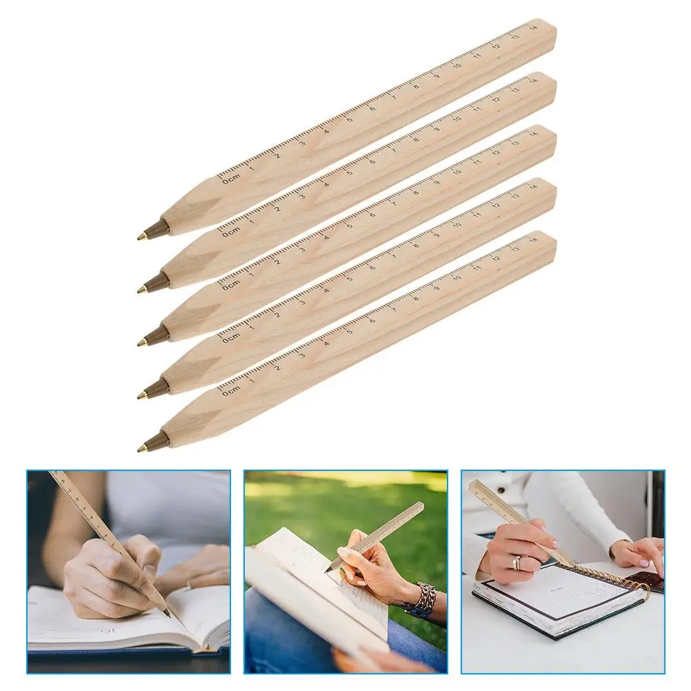 20 Pcs Solid Wood Ballpoint Pen Degradable Carpenter Pens Ink Construction Ruler