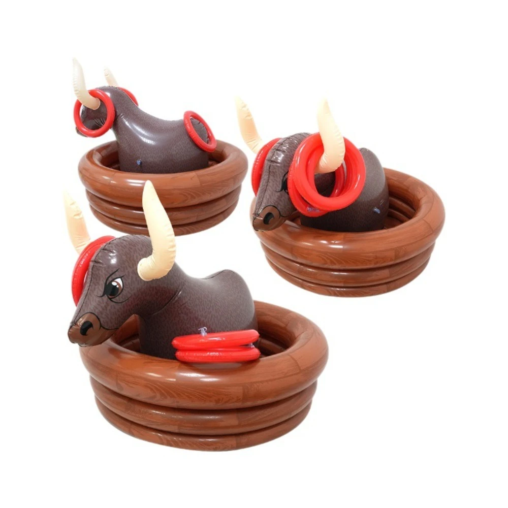 Anel inflável lance brinquedo suporte de copo pvc touro lanches bebida balde de gelo jogo interativo anel festa bebida balde de gelo