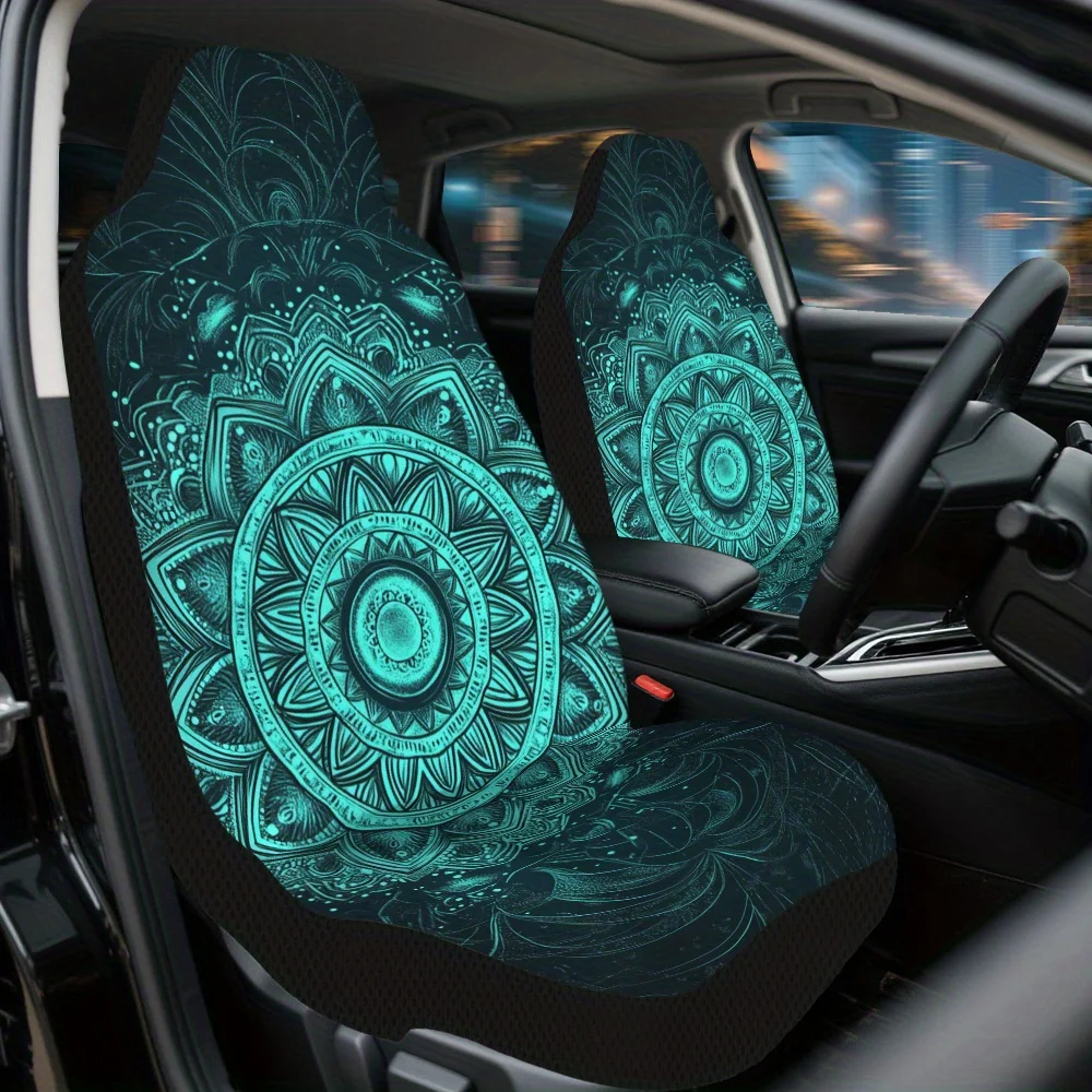 2pcs Blue Mandala Car Seat Covers - Fit For Cars, SUVs & Sedans, Durable Polyester, Easy Installation, Enhance Driving Comfort,