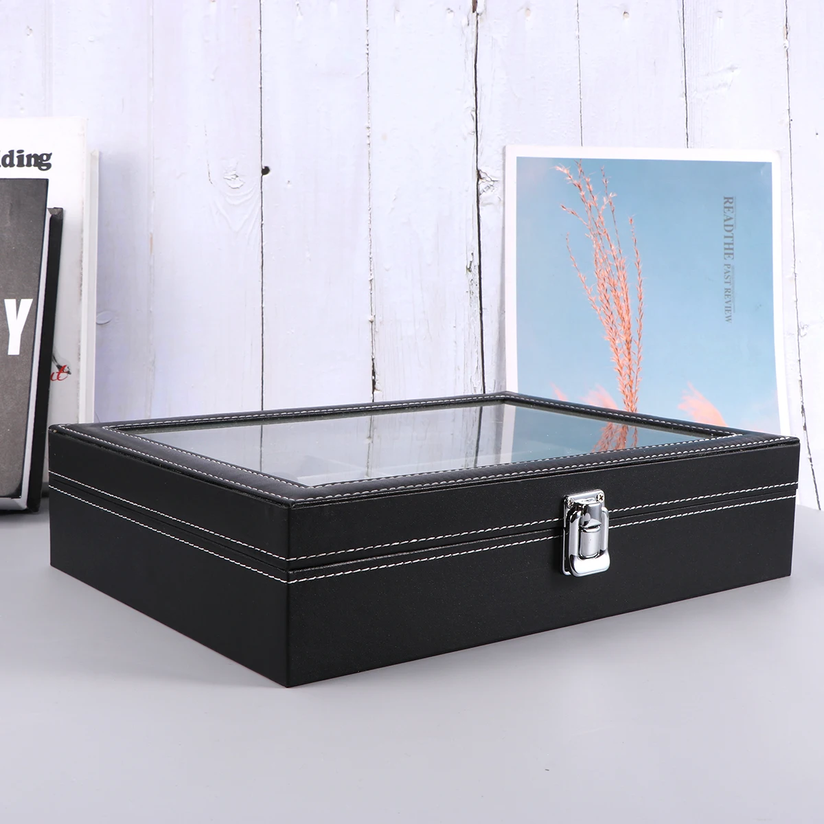 

1pc Sunglasses Storage Case Display Holder Organizer Box Eyewear Container With Cloth Mirror 8 Grids For Home Office Travel