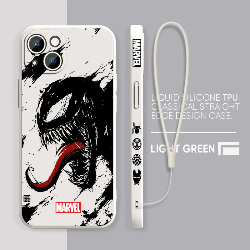 Marvel Superhero Venom Cool Phone Case For Apple iPhone 15 14 13 12 11 Pro Max Plus 8 7 SE Liquid Left Rope Capa Cover